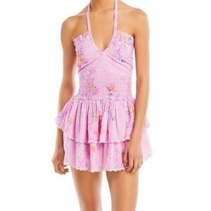 LoveShackFancy Aqua Halter Dress; Royal Berry Pink